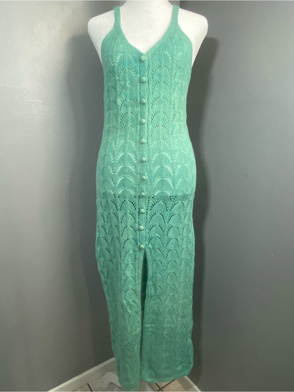 Forever 21 - Mint Green Crochet Button-Front Maxi Dress